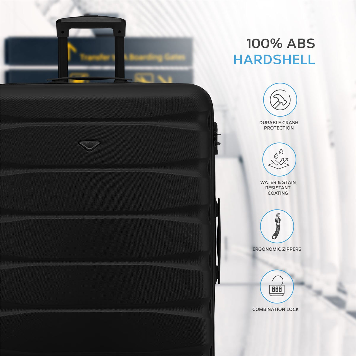 Set Of 3 Hard Shell Suitcase Cabin & Check In Cases With Tsa Lock - Overhead Cabin With Medium & Large Check-in Bag | Set of 3 | Jet Black