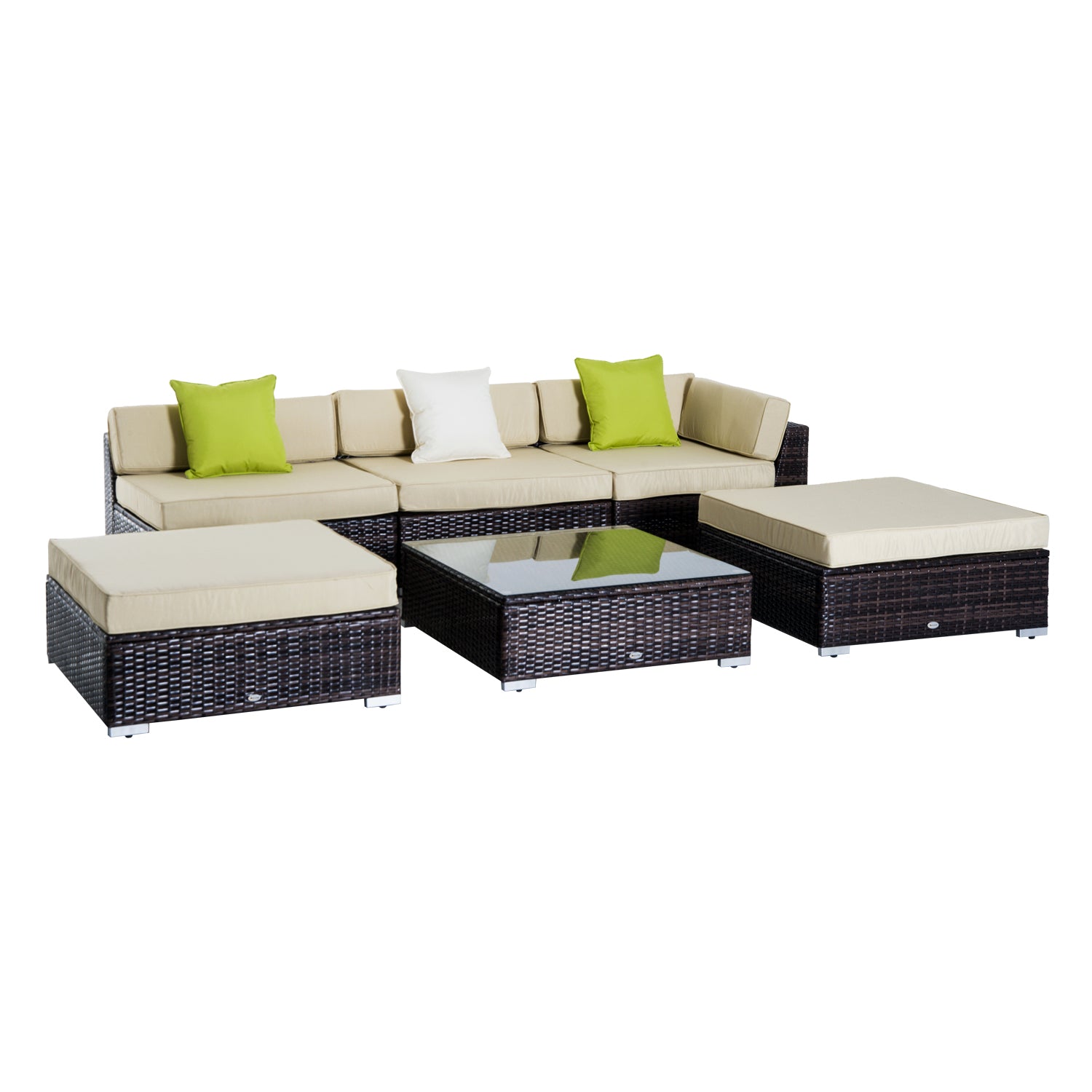 6 Pcs Garden Rattan Sofa Set Sectional Wicker Coffee Table | Brown