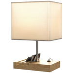Table Lamp With 3 Slots, Bedside Lamp With Solid Wood Base | Brown