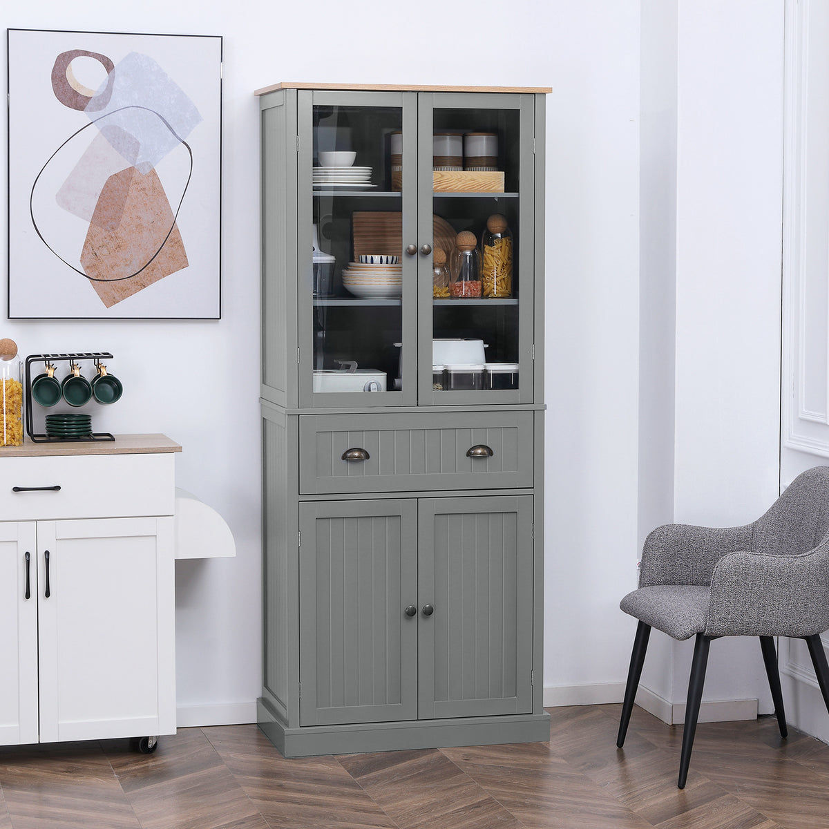 HOMCOM Tall Kitchen Cupboard, 5-tier Storage Cabinet With Adjustable Shelves