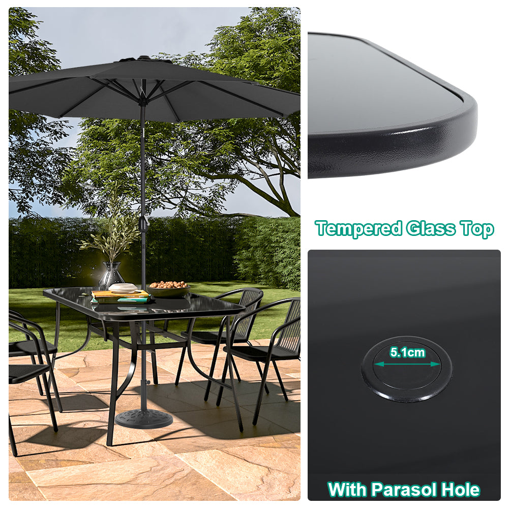 5 Pieces Garden Dining Set Outdoor Tempered Glass Garden Table With Rattan Chairs