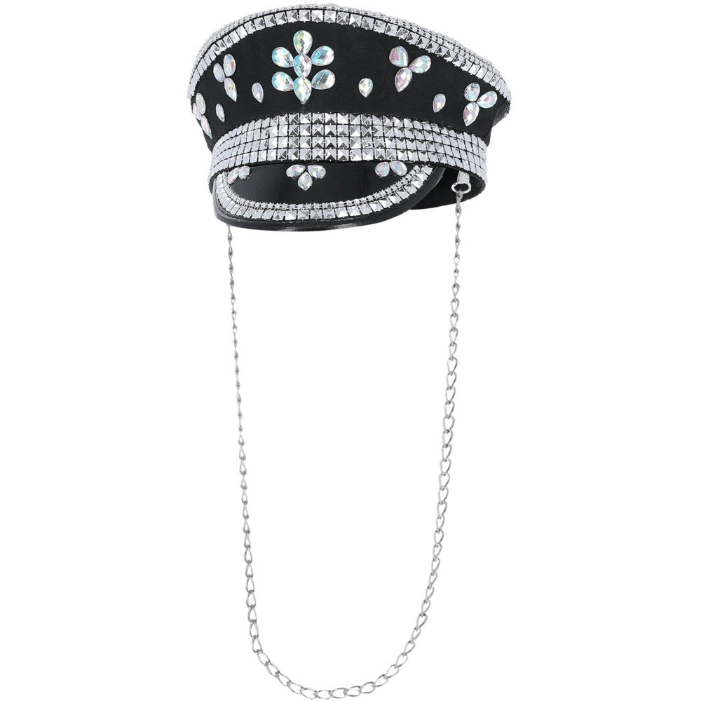 Deluxe Sequin Studded Captains Hat | Black