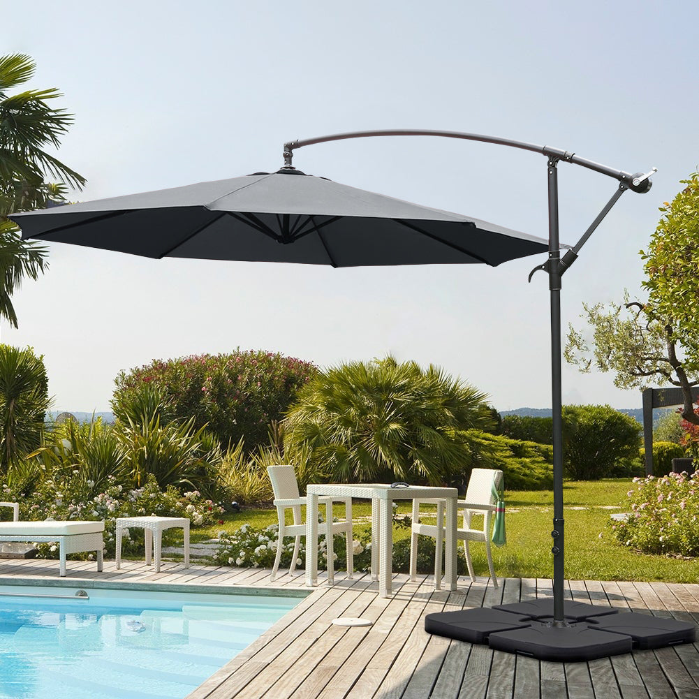 3m Banana Cantilever Patio Parasol For Outdoor Sunshade And Rain With A Cross Base And A Square Base | One Size | Grey