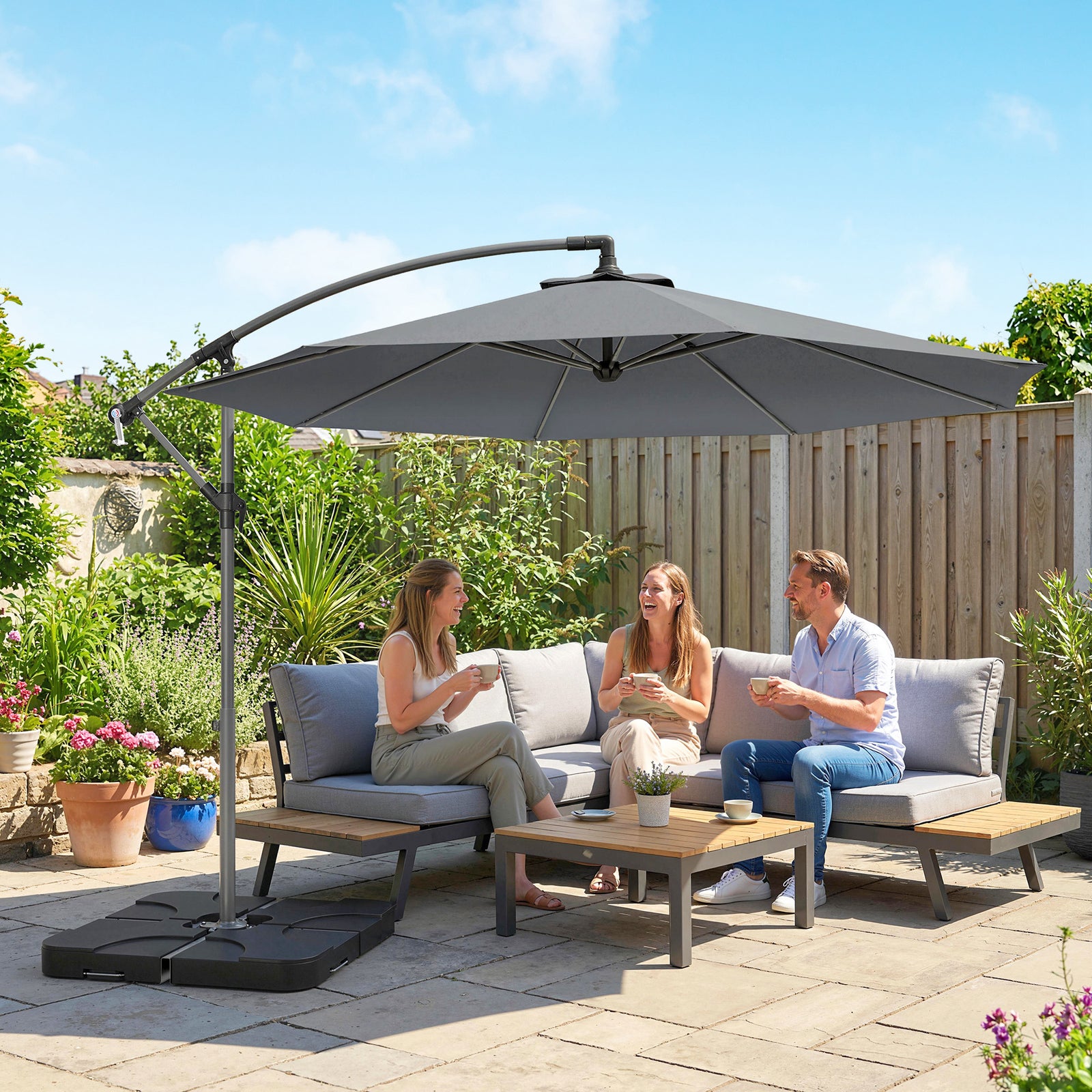 3(m) Banana Parasol Cantilever Umbrella Garden W/ Base Weights | Dark Grey