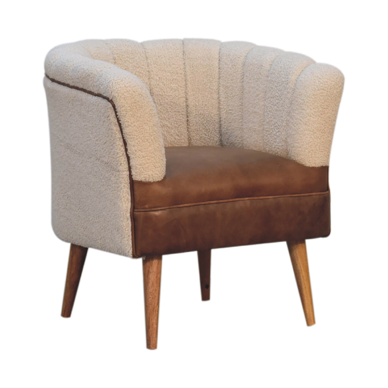 Solid Mango Wood Boucle Cream Buffalo Armchair