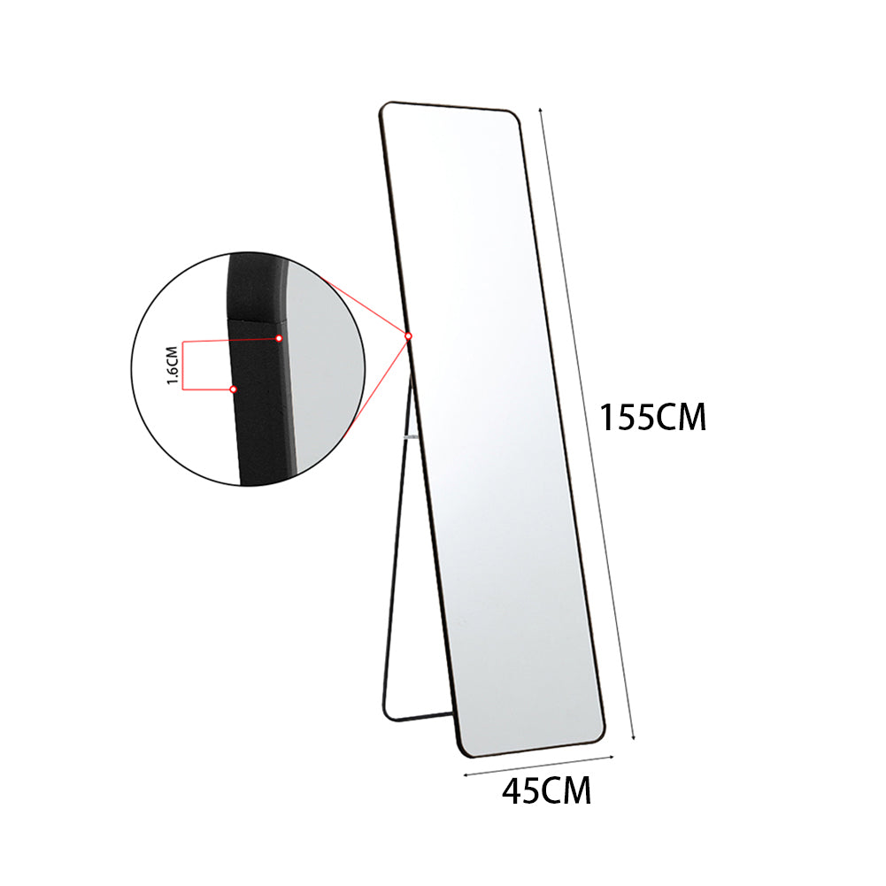 45x155cm Modern Rectangular Metal Floor Mirror Black