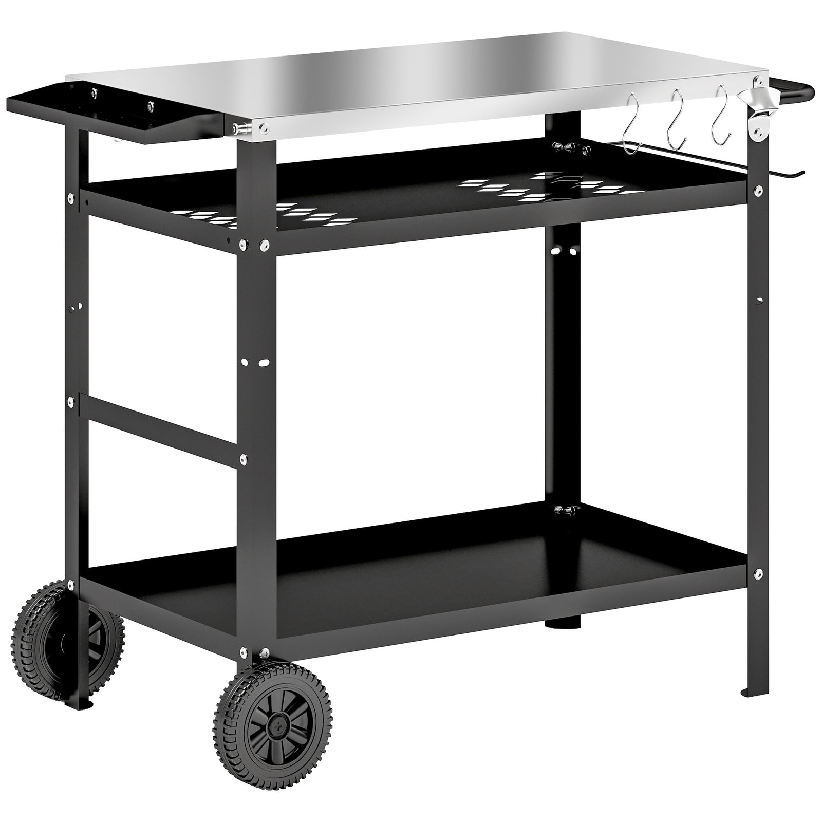 Bbq Trolley W/ Stainless Steel Top, Movable Pizza Table