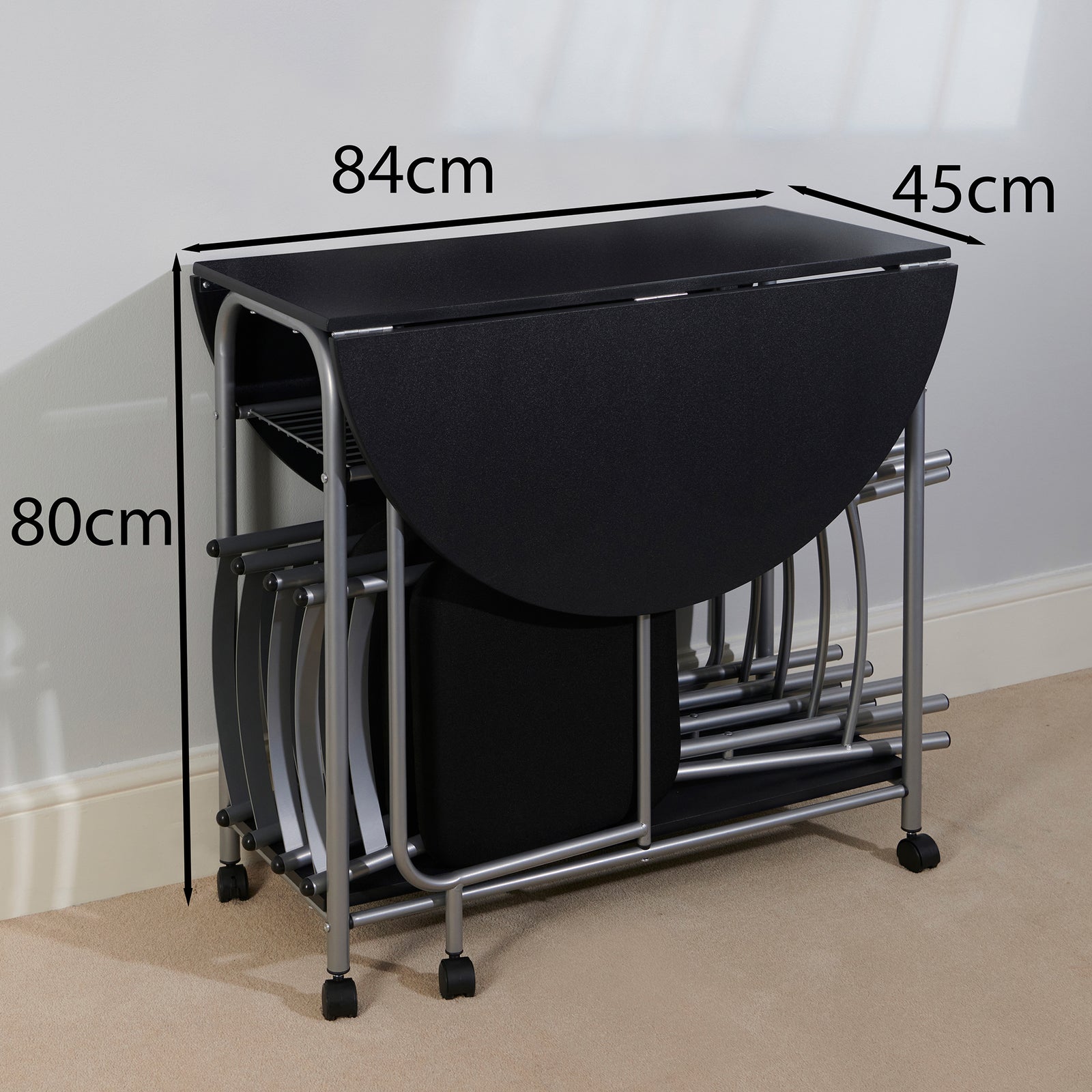 Stowaway Dining Set 4 Folding Chairs Black And Silver Compact Design