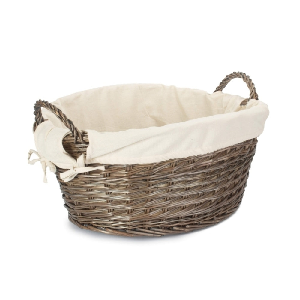 Wicker Antique Wash Oatmeal Cotton Lined Laundry Basket | Gray