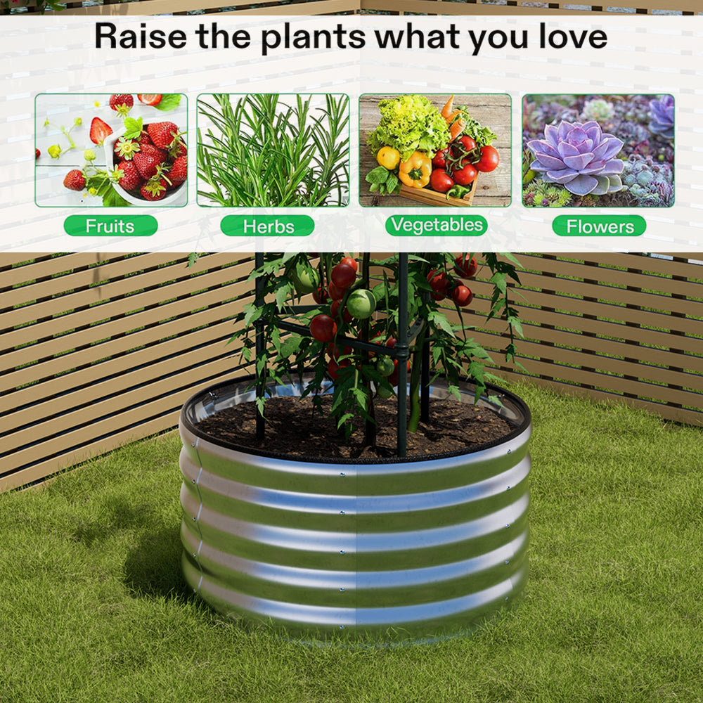 0.8m(dia) X 0.4/0.8m H Gardens Plan Round Galvanized Steel Raised Garden Bed | Medium | Galvanized Silver