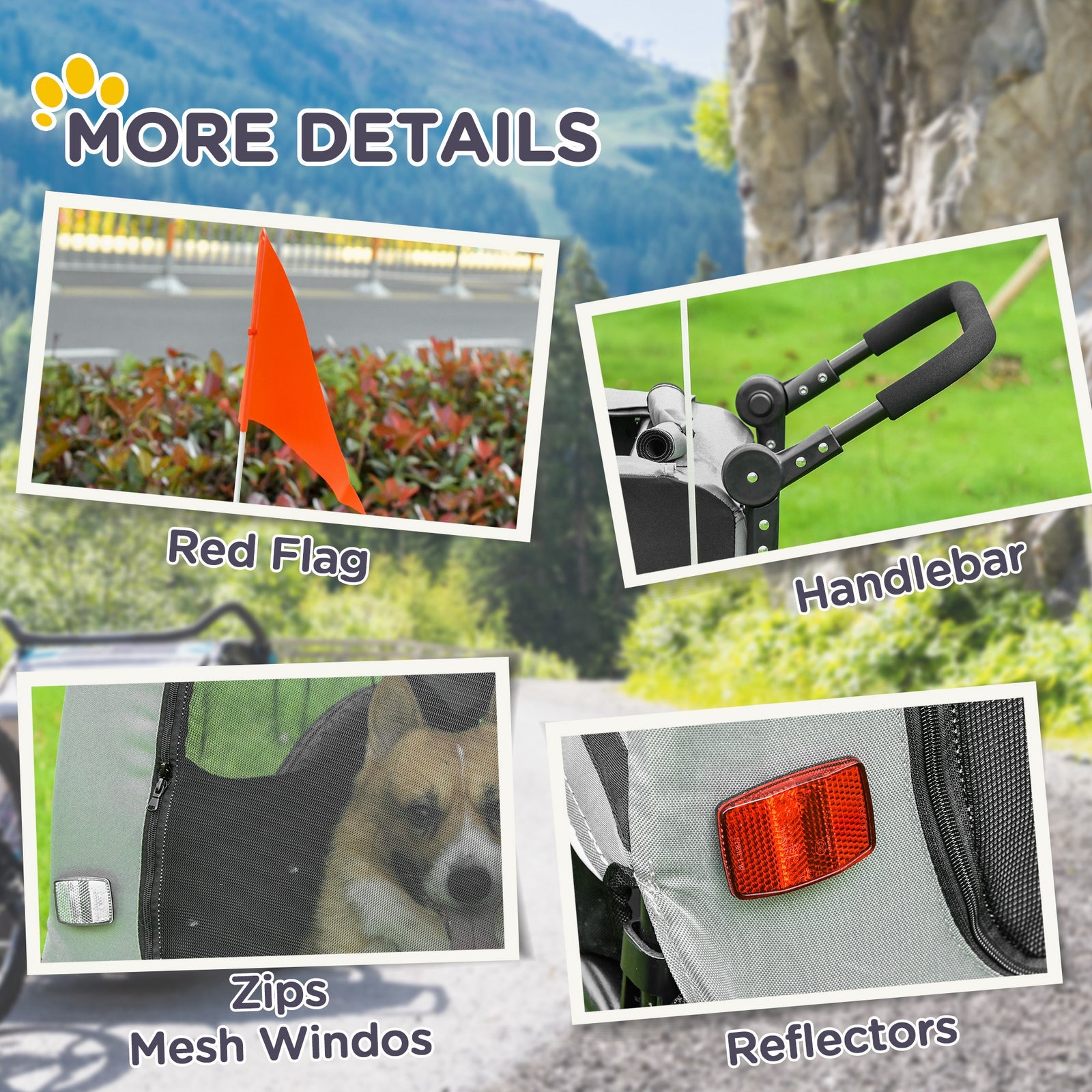 Pawhut 2-in-1 Dog Bike Trailer Stroller W/ Universal Wheel Reflector Flag | Gray