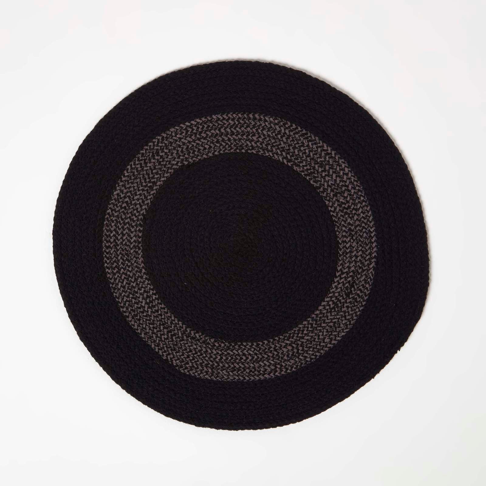 Braided 100% Cotton Round Placemats Set Of 4 | 40cm | Black & Grey