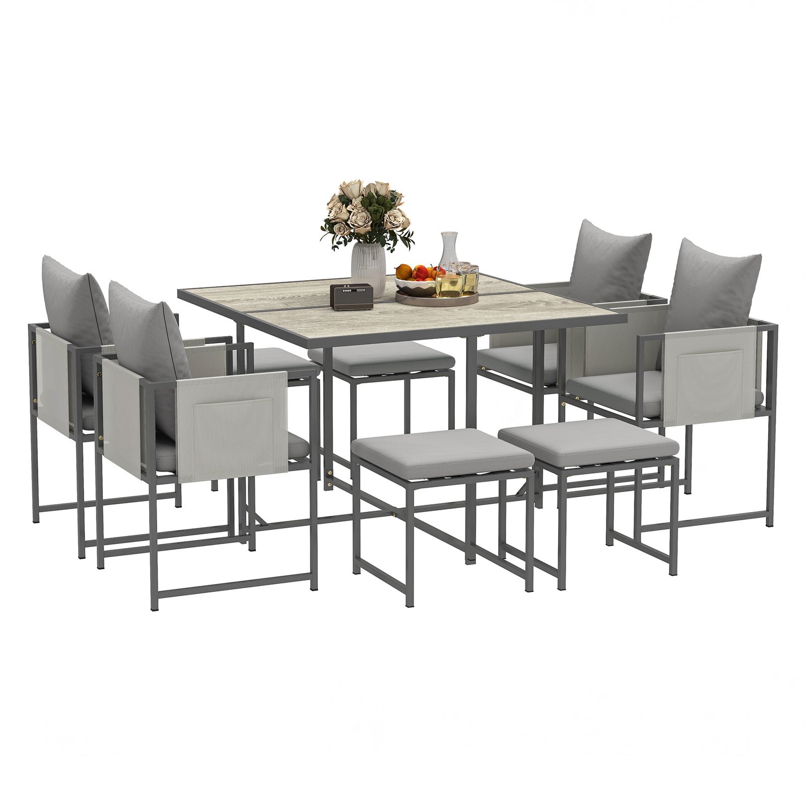 8 Seater Garden Dining Set, Cube Garden Furniture W/ Cushion
