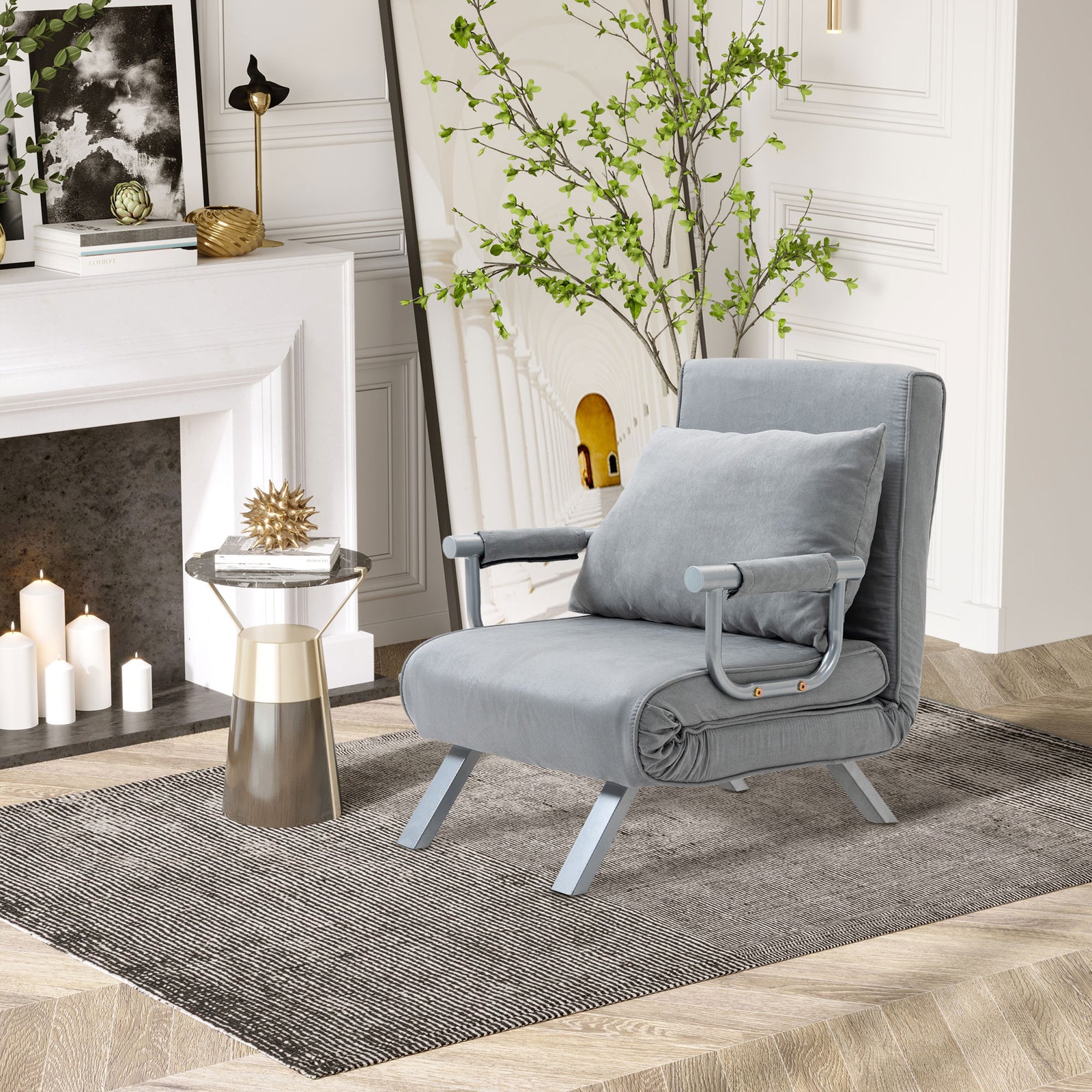 Sofa Bed Foldable Portable Armchair Sleeper With Pillow | One Size | Charcoal Gray