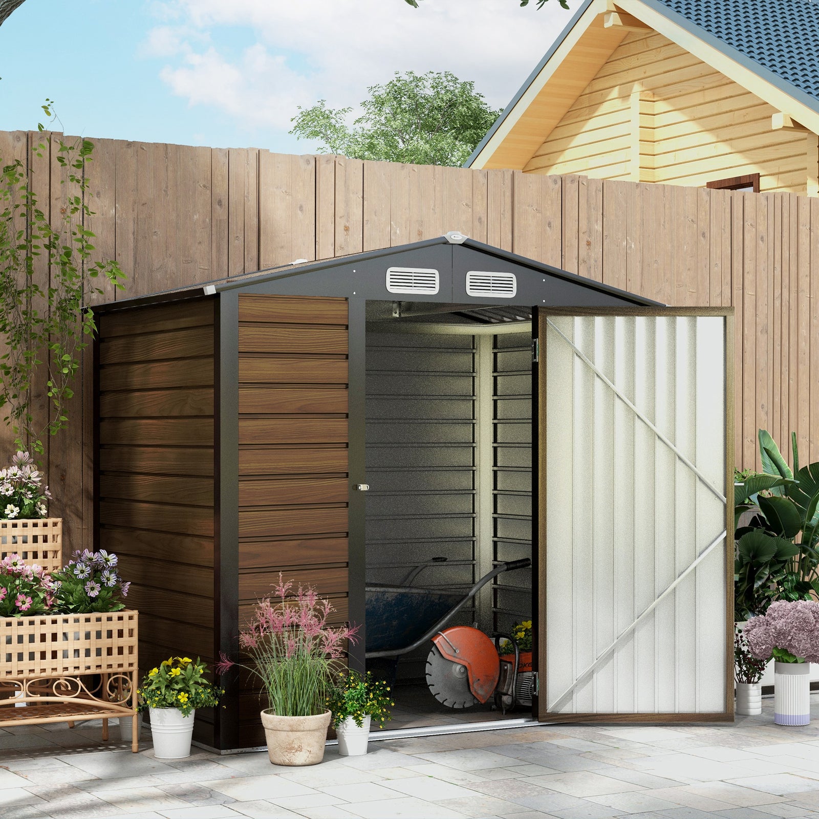 4.3 X  6.2ft Garden Metal Shed,ventilation Slots For Garden