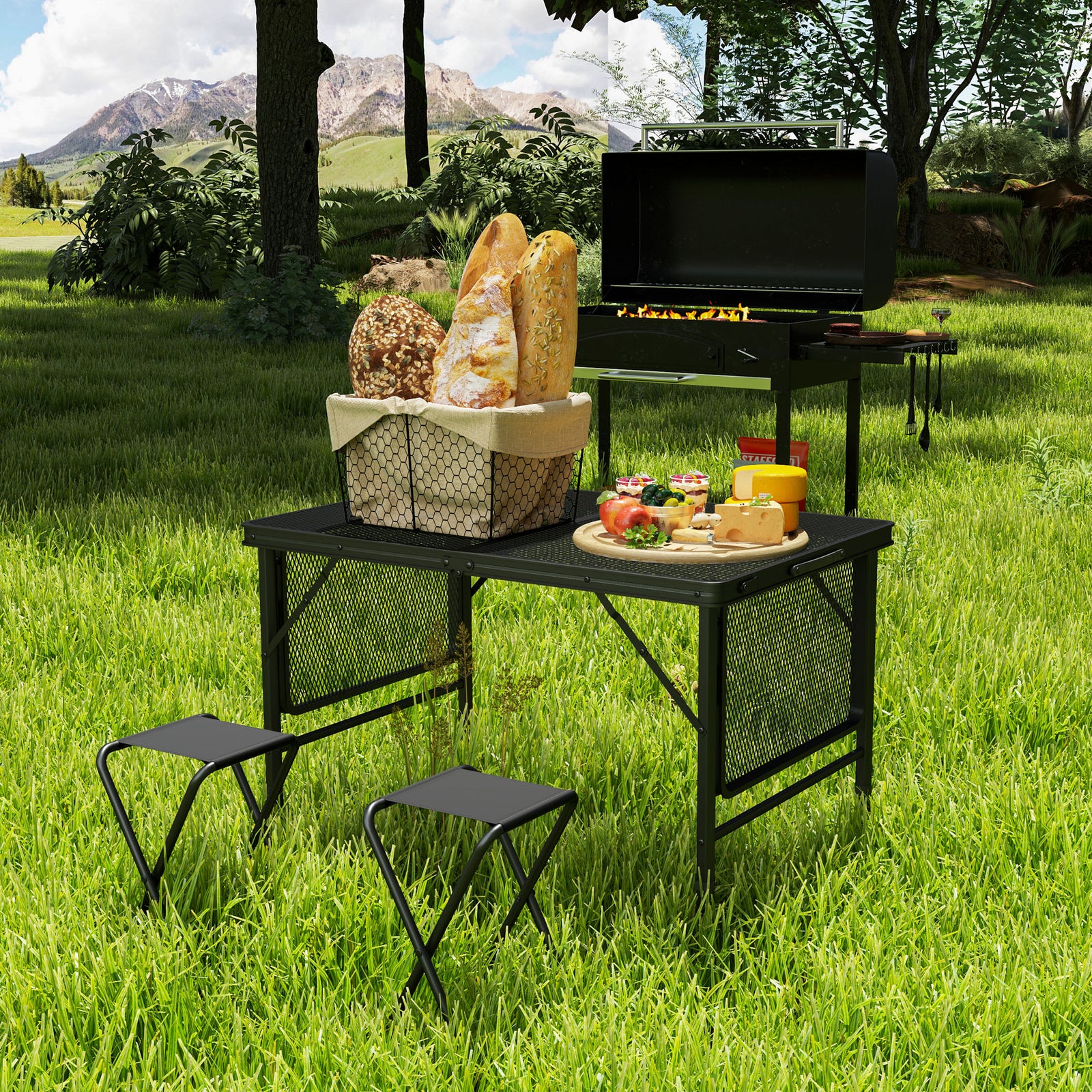 4.5ft Folding Grill Table, Black