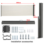 Retractable Side Awning 300cm Patio Privacy Screen Uv & Water Resistant Polyester Garden Balcony Wind Screen (1.2m/1.4m H) | 1.2m | Beige