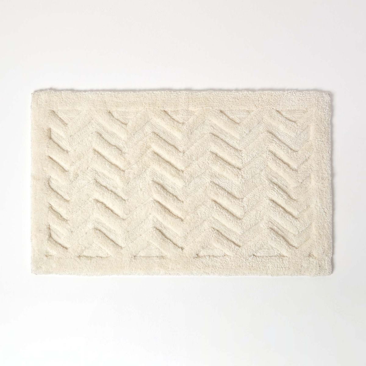 Chevron Geometric Pattern Thick Bathmat | 50 x 80cm | White
