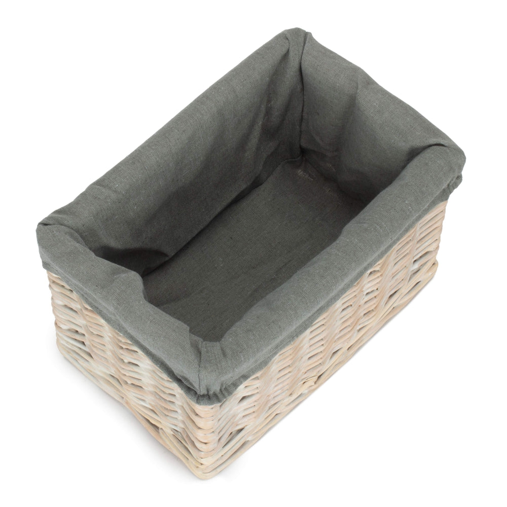 White Wash Grey Lined Open Storage Basket | Small | Gray