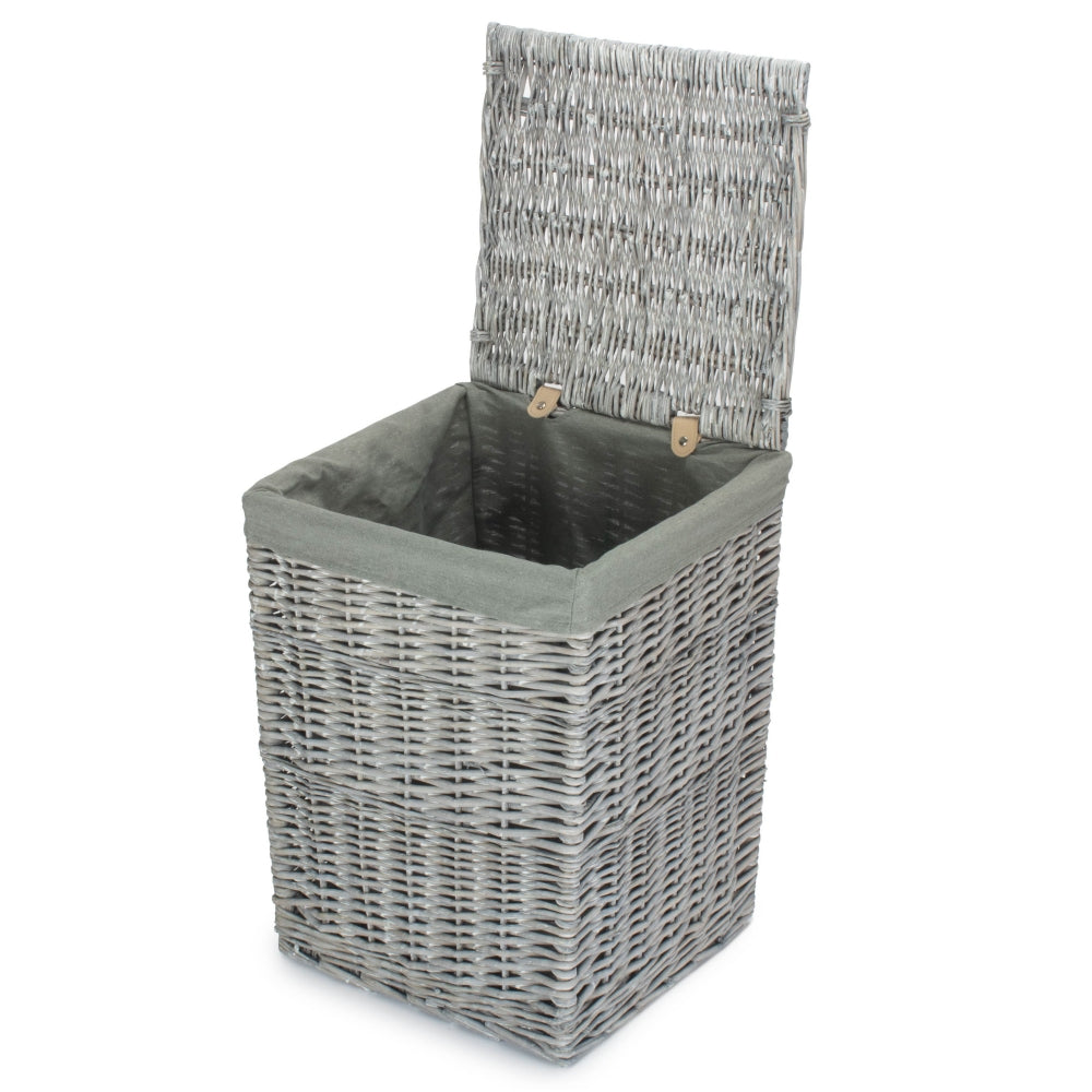 Grey Wash Square Laundry Basket With Grey Sage Lining | Small