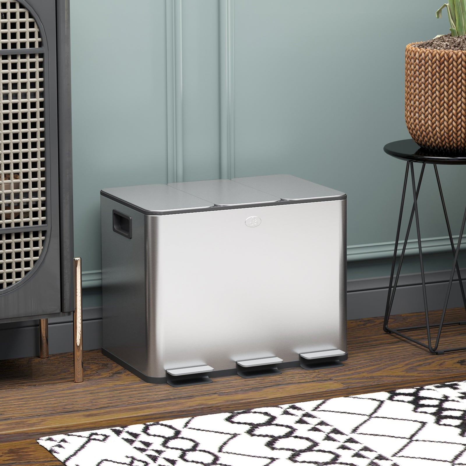 3 X 20l Triple Kitchen Bin Pedal Bin For Recycling And Waste | Silver