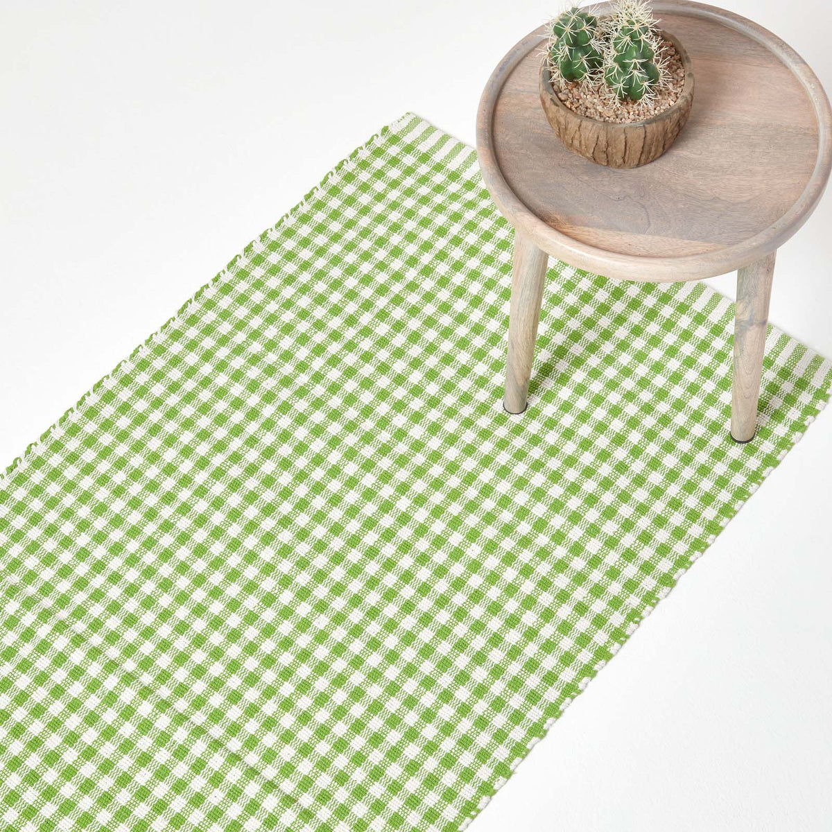 Cotton Gingham Check Rug Hand Woven | One Size | Green
