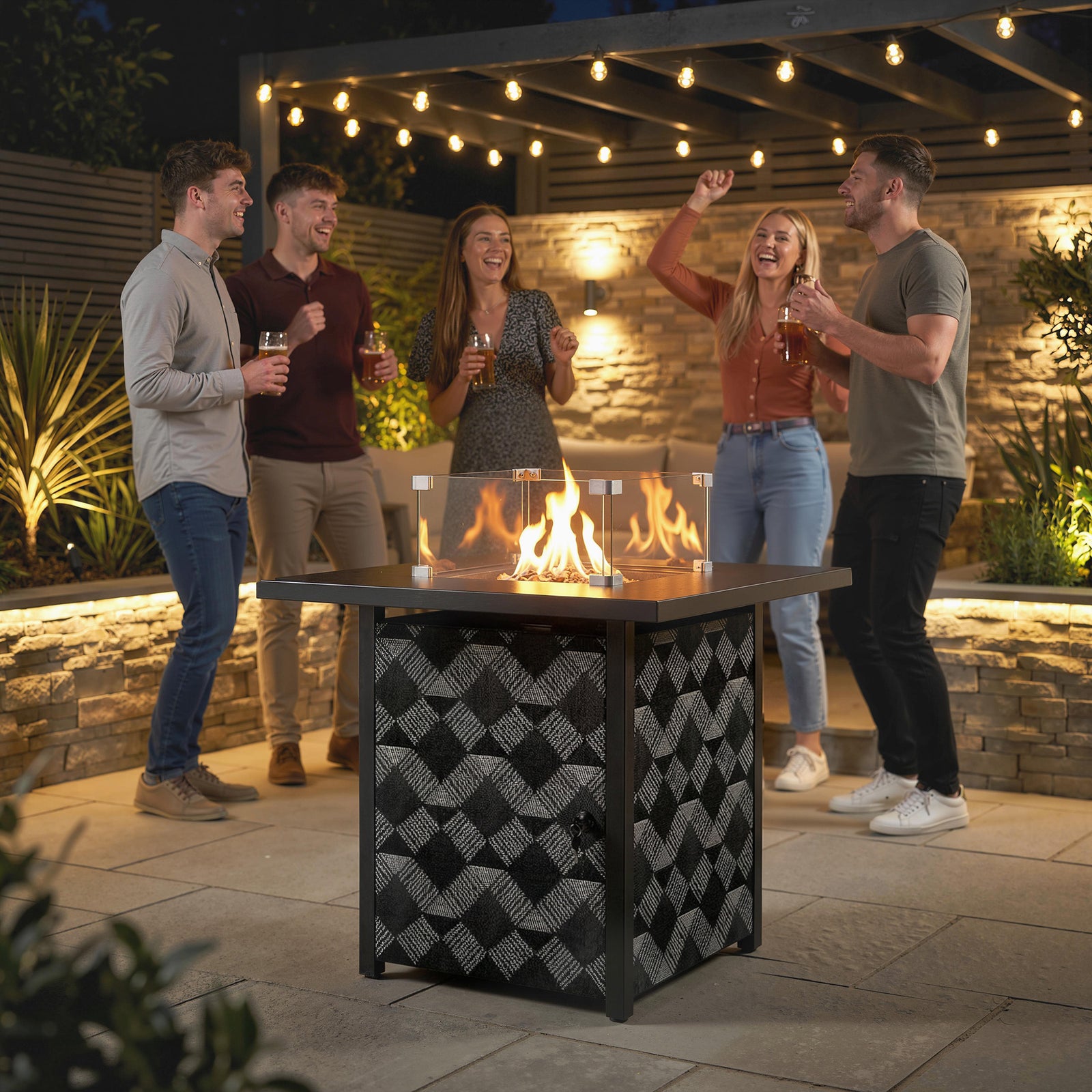 Outsunny Square Propane Gas Fire Pit Table, Patio Heater With Lava Rocks