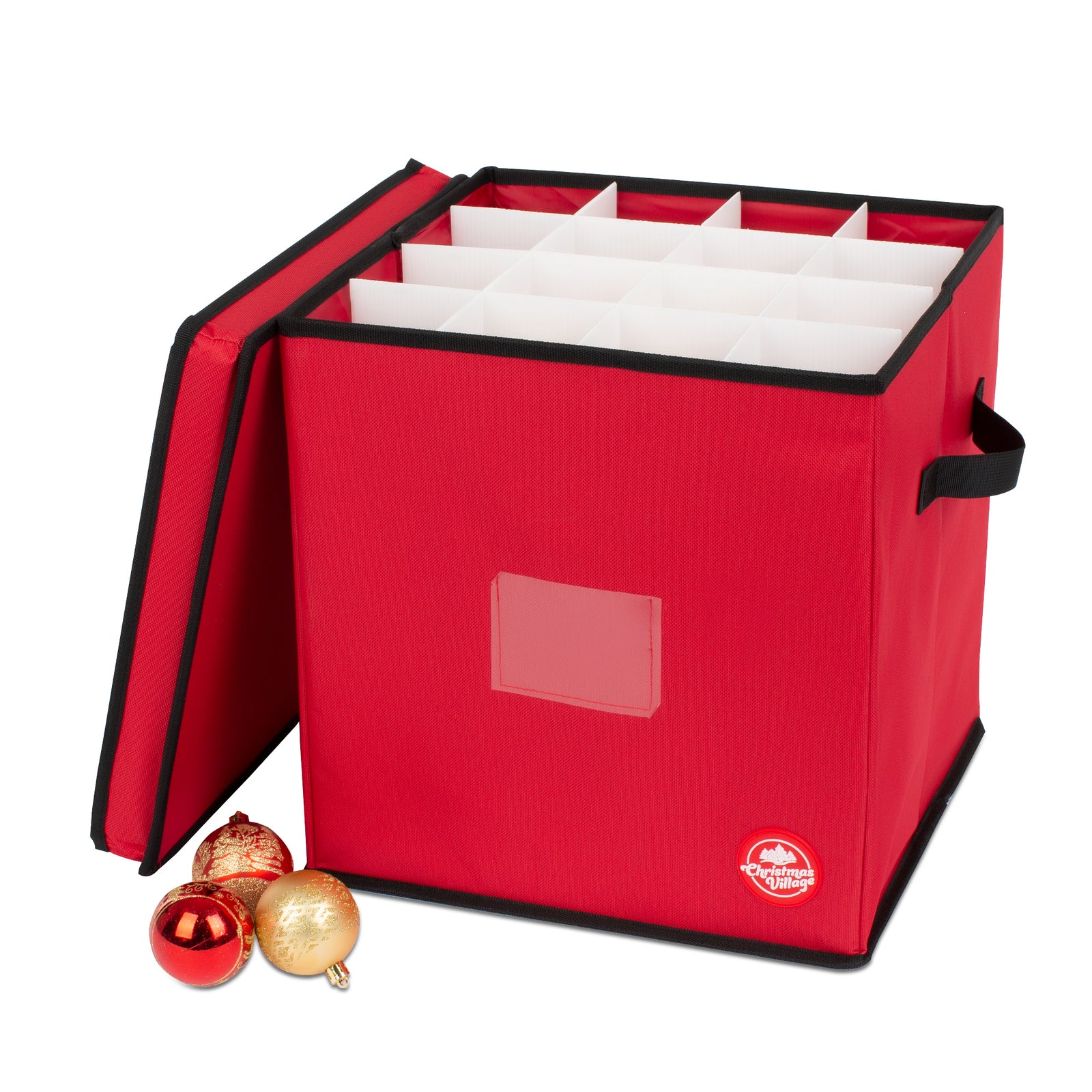Collapsible Red 64 Bauble Storage Bag With Zipped Lid & Handles