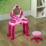Kids Dressing Table W/ Mirror Stool, Light, 15 Accessories