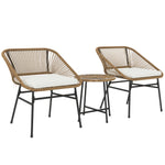 Rattan Bistro Set, Small Balcony Furniture With Cushion | Natural