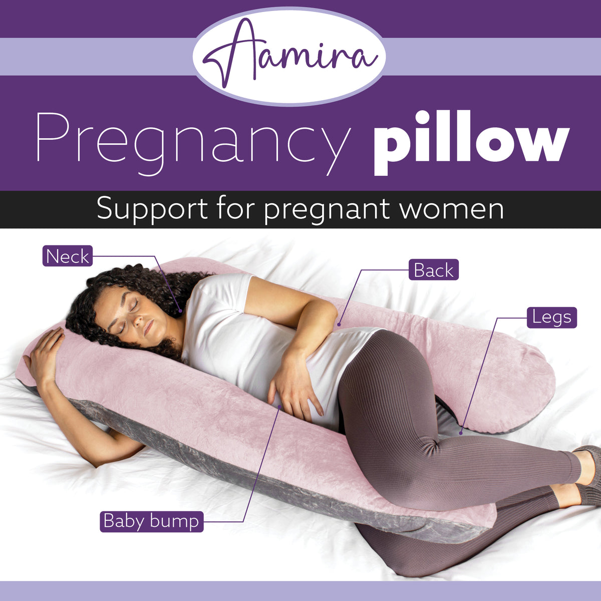 U Shaped Pregnancy Pillow, 135x75x20cm Shredded Memory Foam Full Body Maternity Cushion For Sleeping | U Shape | Pink