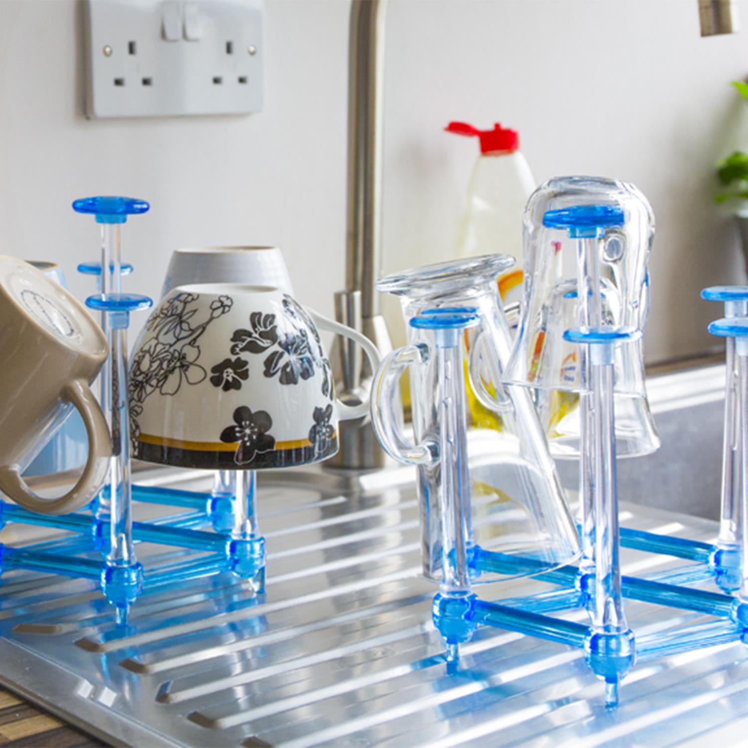 Retractable Cup Drying Rack Adjustable Glass & Mug Drainer Non-Slip Base