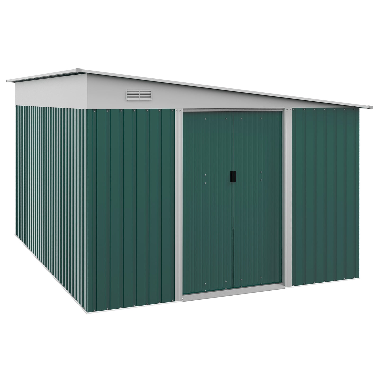 11.3x9.2ft Steel Garden Storage Shed Tool House With Doors | Green