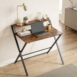 HOMCOM Folding Desk With 2-tier Shelf For Home Office