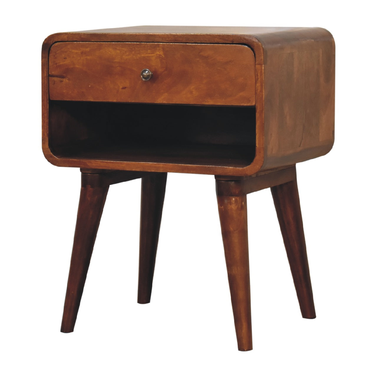 Solid Wood Curve Open Slot Chestnut Bedside