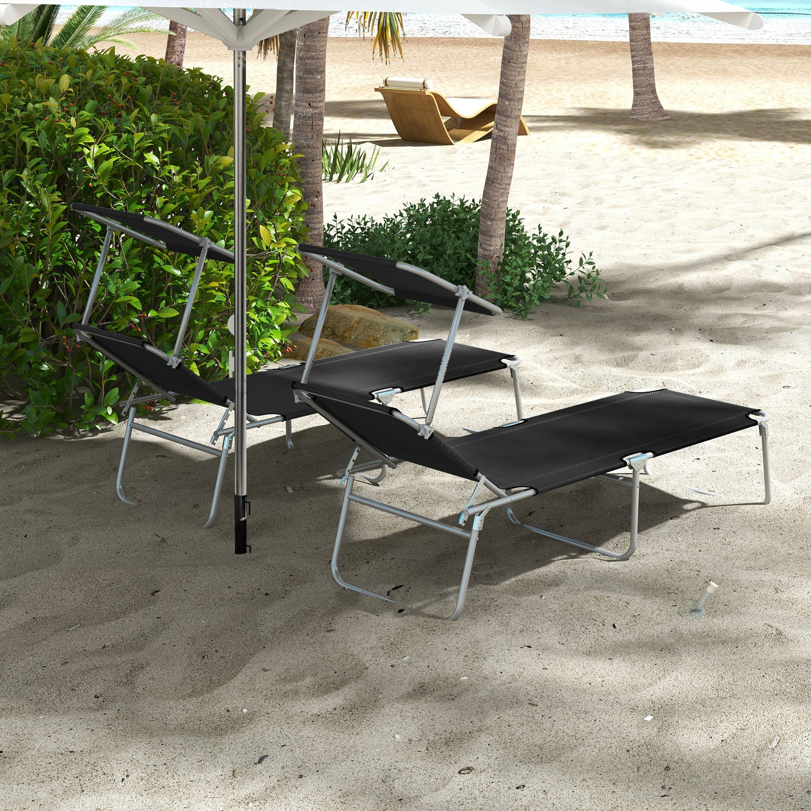 Black Foldable Sun Lounger Set Of 2