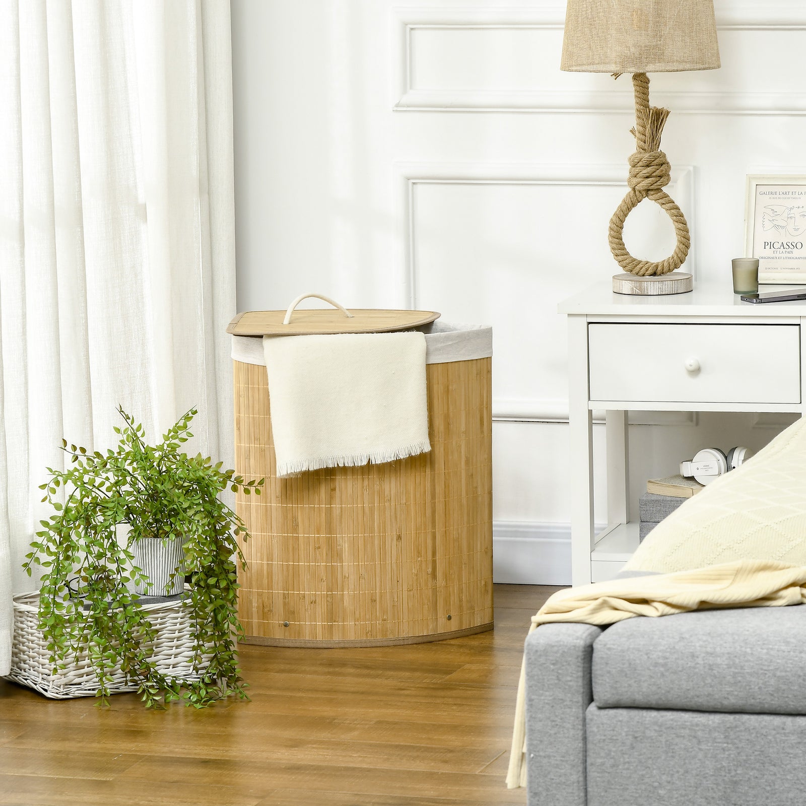 55l Bamboo Corner Laundry Hamper Bamboo Laundry Basket | One Size | Natura