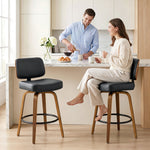 Bar Stools Set Of 2, 360 Swivel Padded Seat, Curved Wood Legs, Black