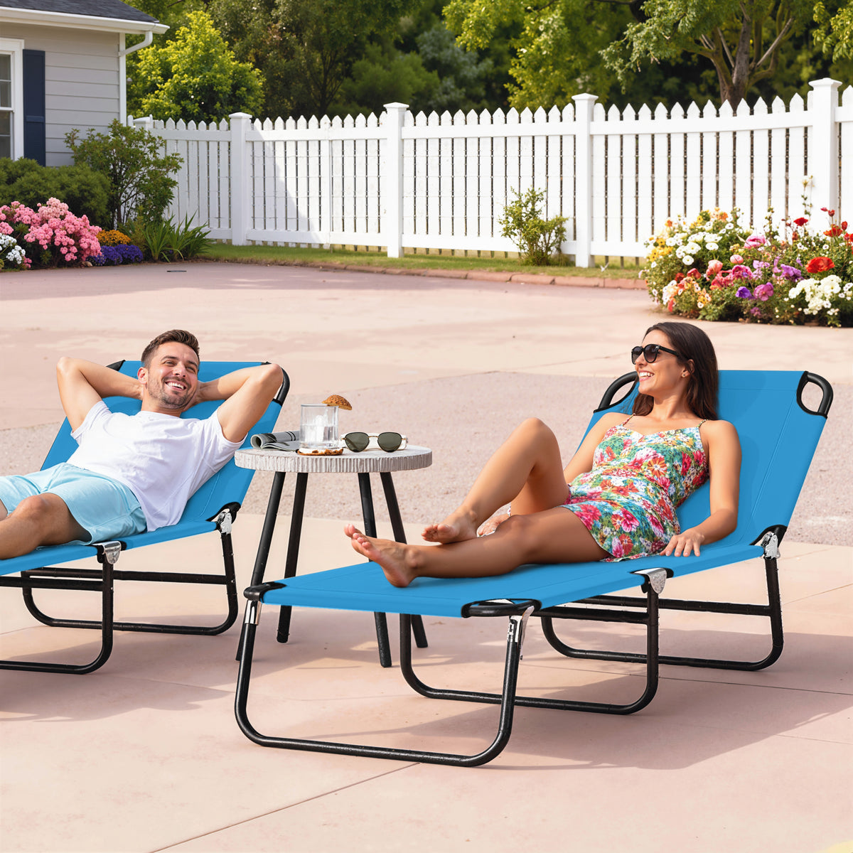 Outsunny 2 Piece Reclining Chaise Lounge With Adjustable Backrest, Sky Blue