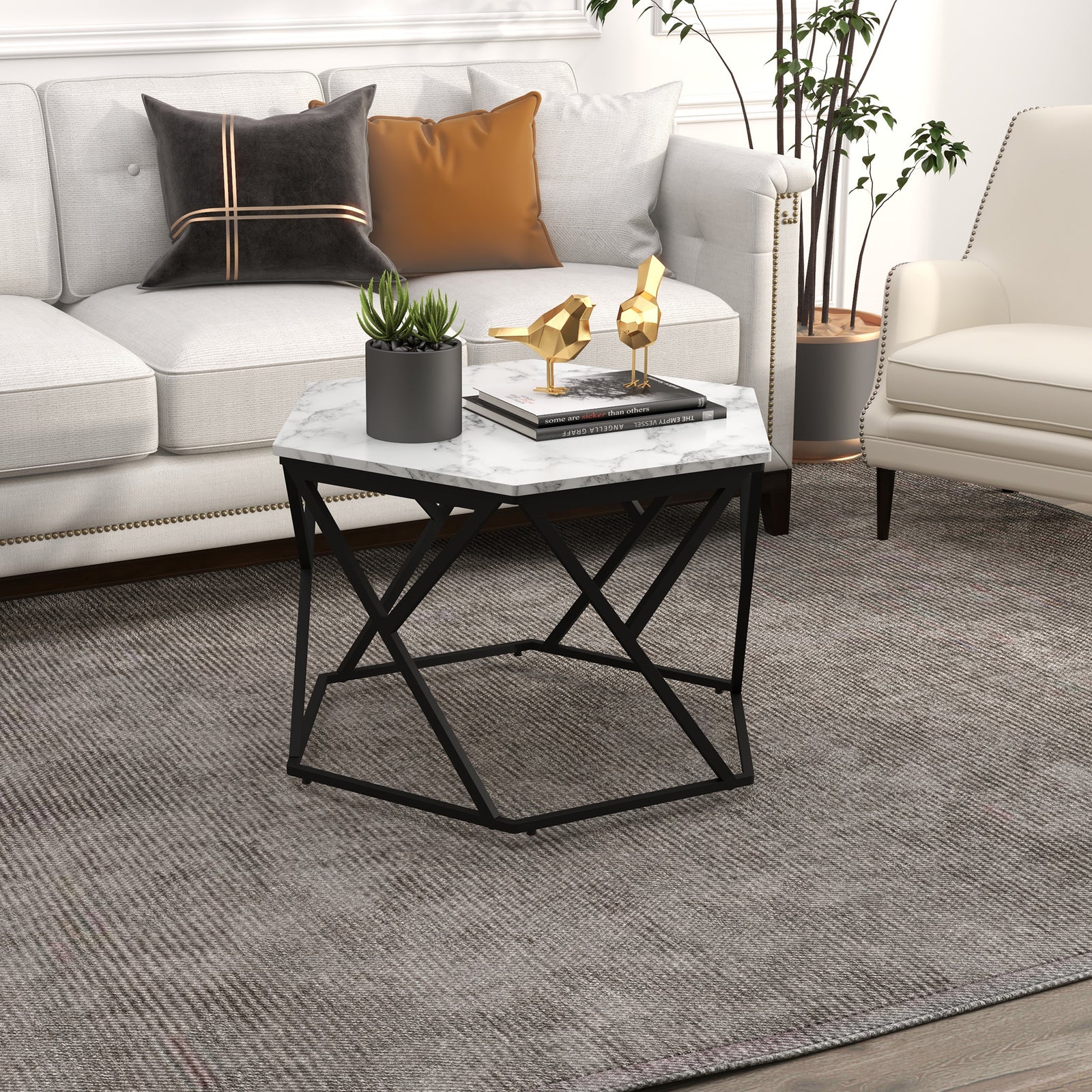 Modern Coffee Table, High Gloss Marble Effect