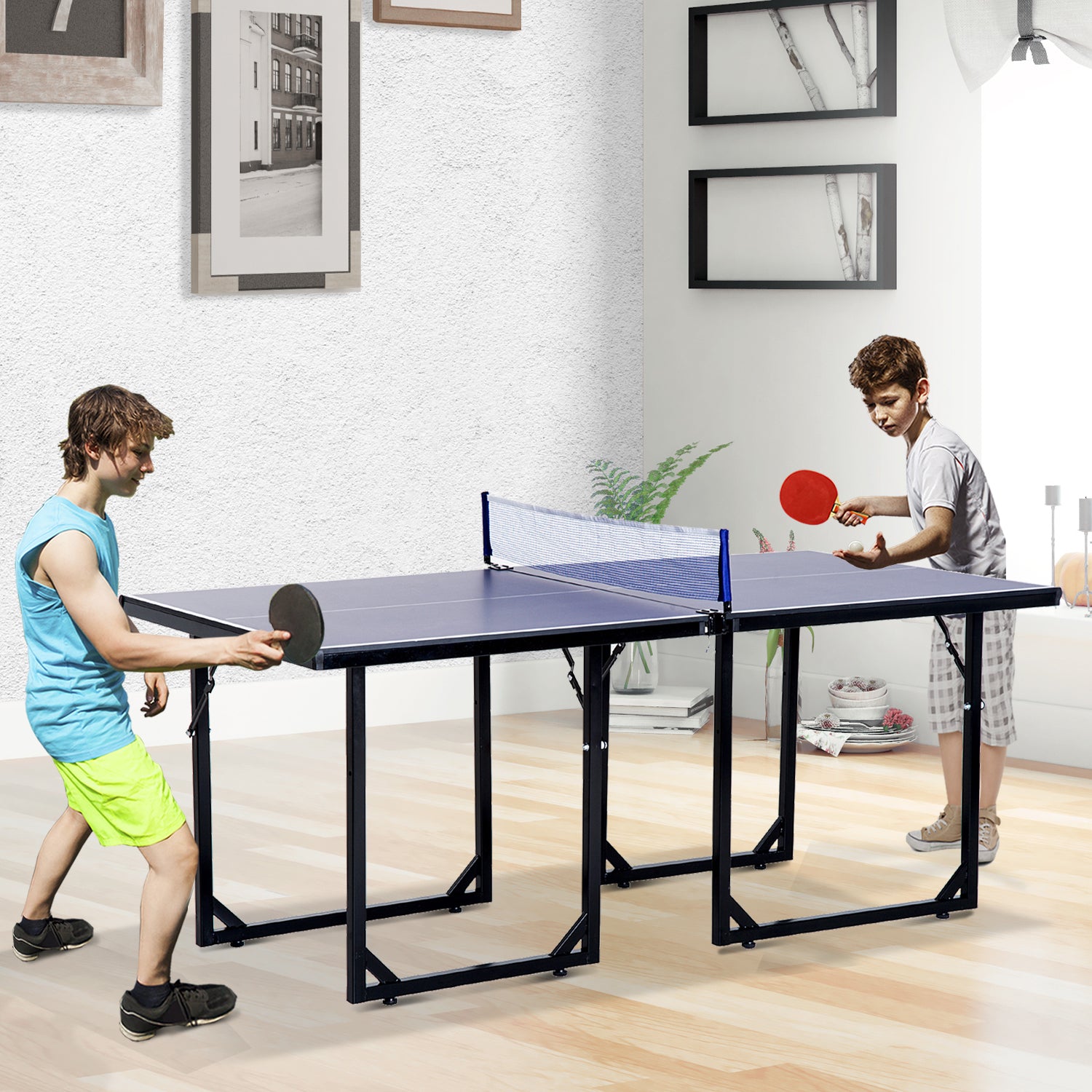 Foldable Mini Ping Pong Table With Net - 183cm | Blue
