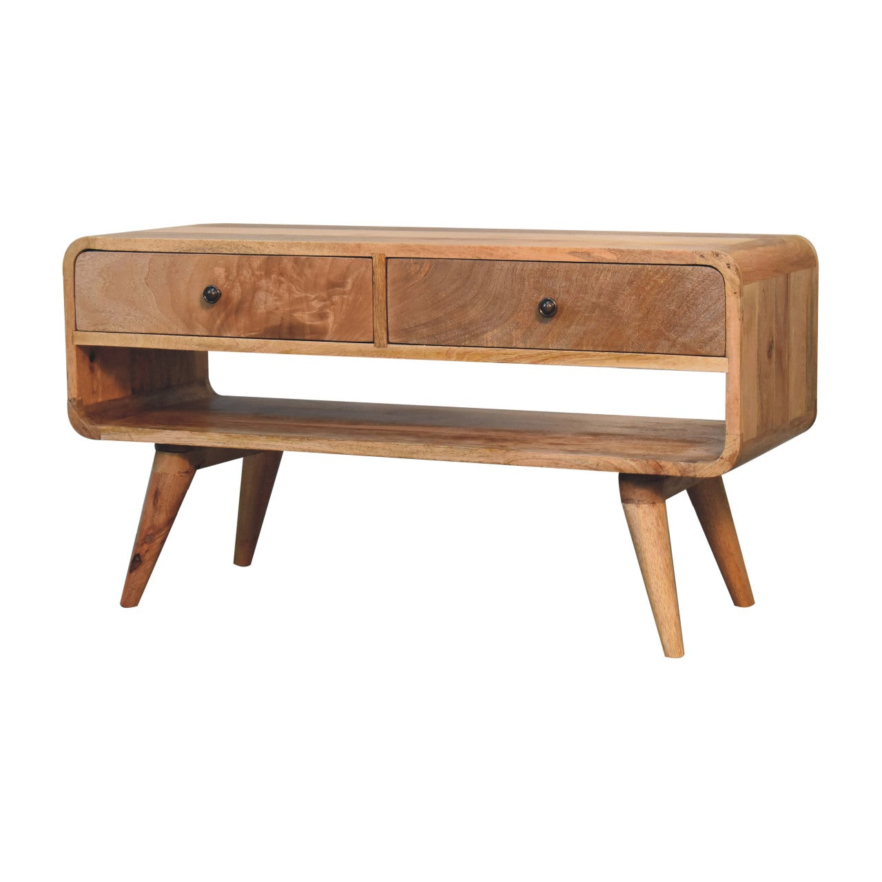 Solid Wood Reverse Curve Oak-ish Media Unit