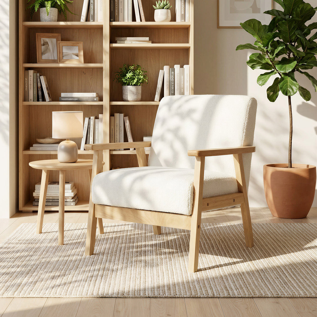 HOMCOM Accent Chair With Wood Frame Wide Seat Sherpa Fleece Armchair