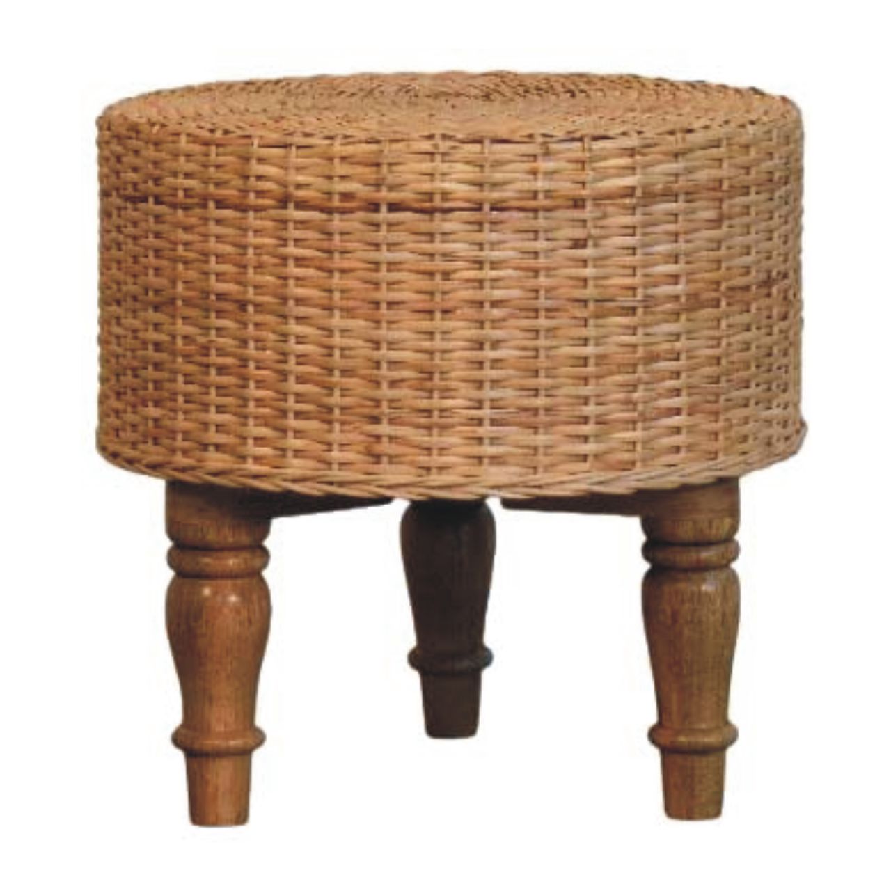 Solid Wood Regency Round Woven Stool, Light Brown