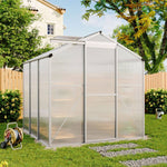 Polycarbonate Greenhouse– Aluminum Frame Walk-in Greenhouse With Sliding Door & Ventilation Window For Plants & Flowers, White, 6 x 6ft