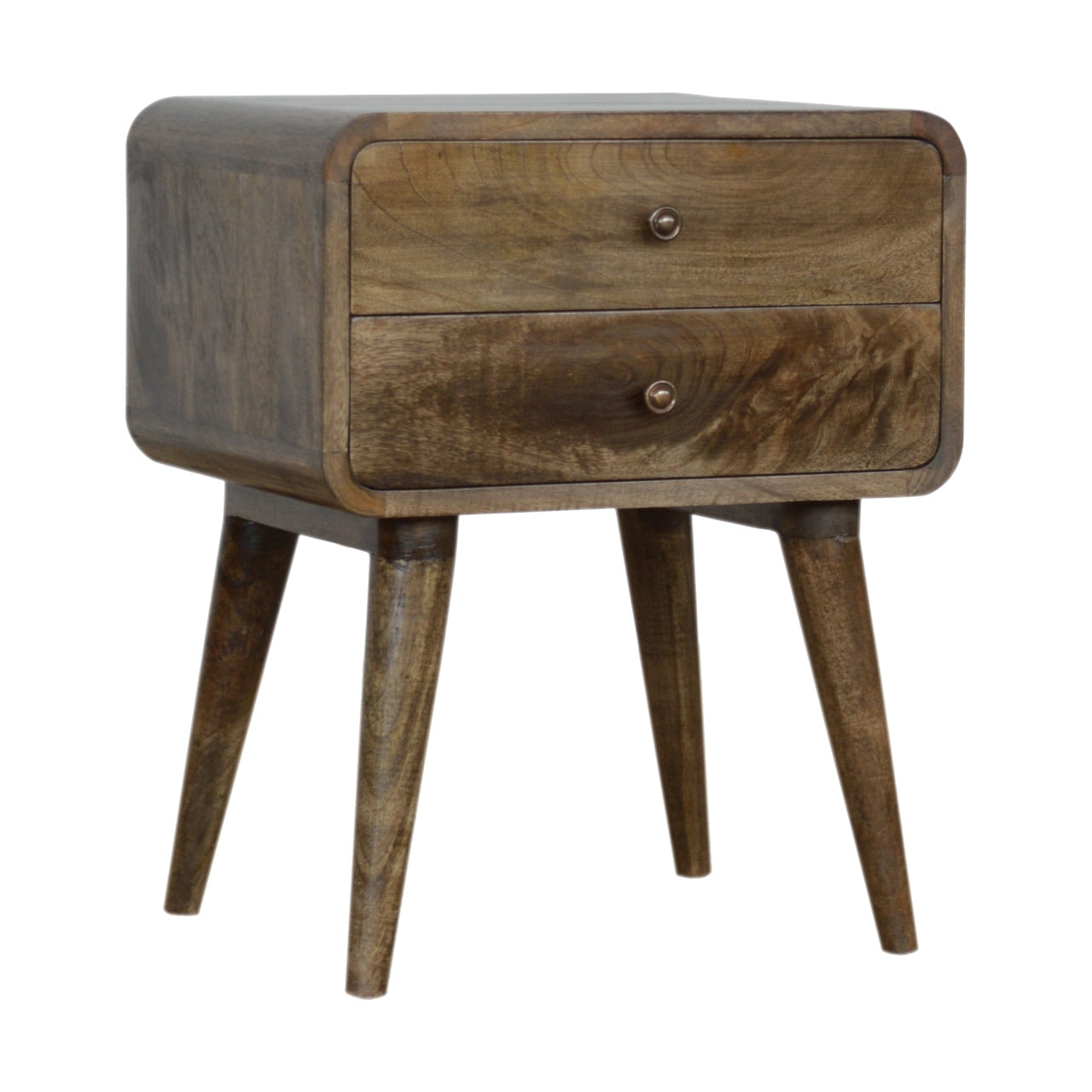 Solid Wood Curved Classic Grey Washed Bedside