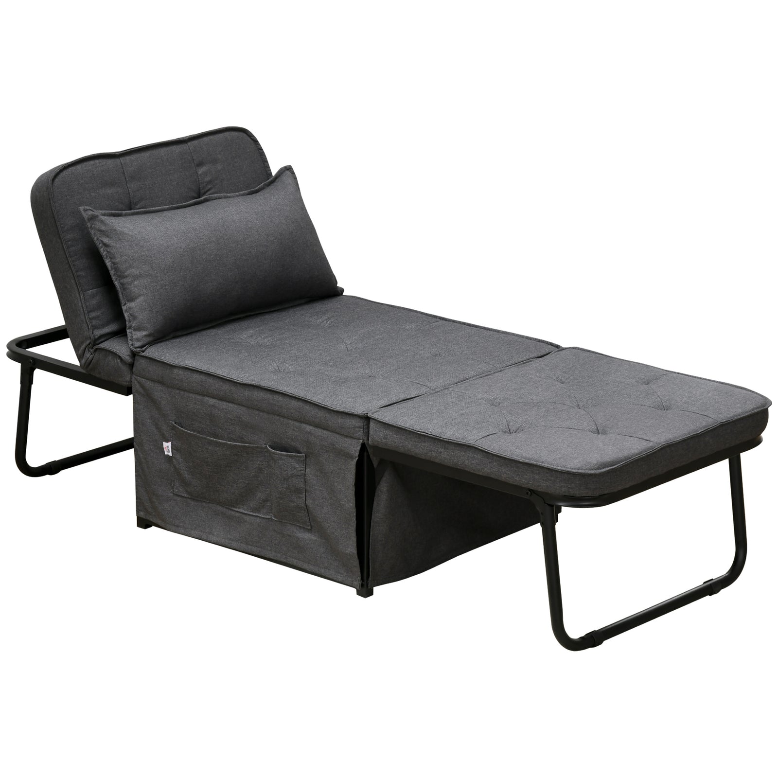 Folding Sleeper Chair Bed With Pillow And Side Pockets | One Size | Charcoal Gray