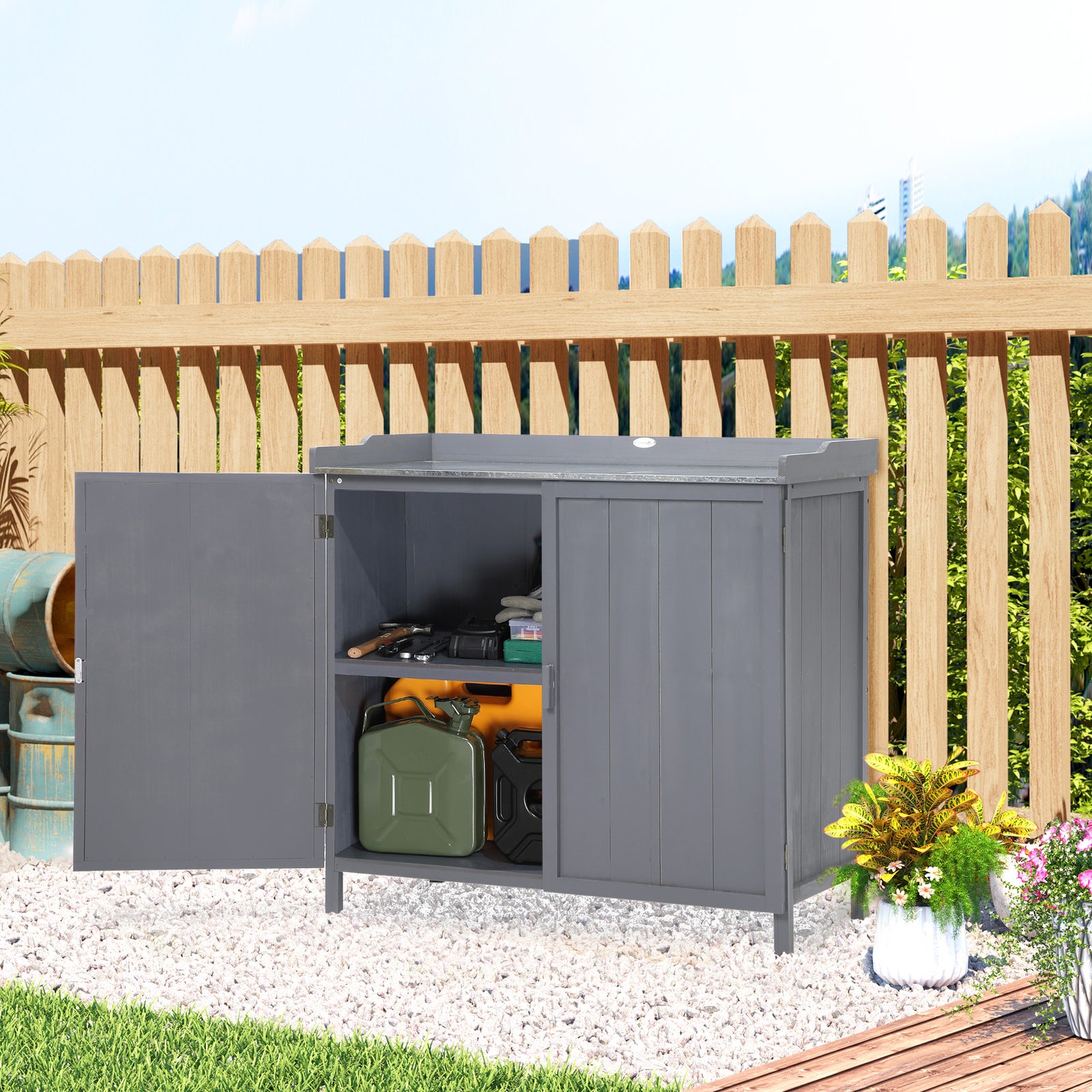Garden Storage Cabinet Potting Bench Table With Top