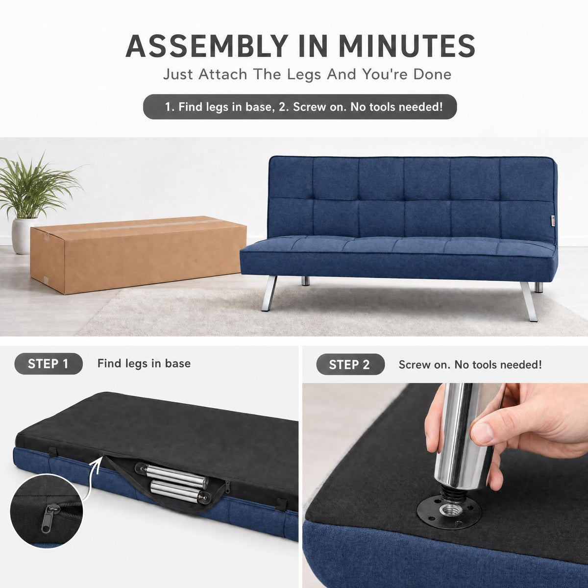 Britney Linen Sofa Bed 3 Seater | Blue