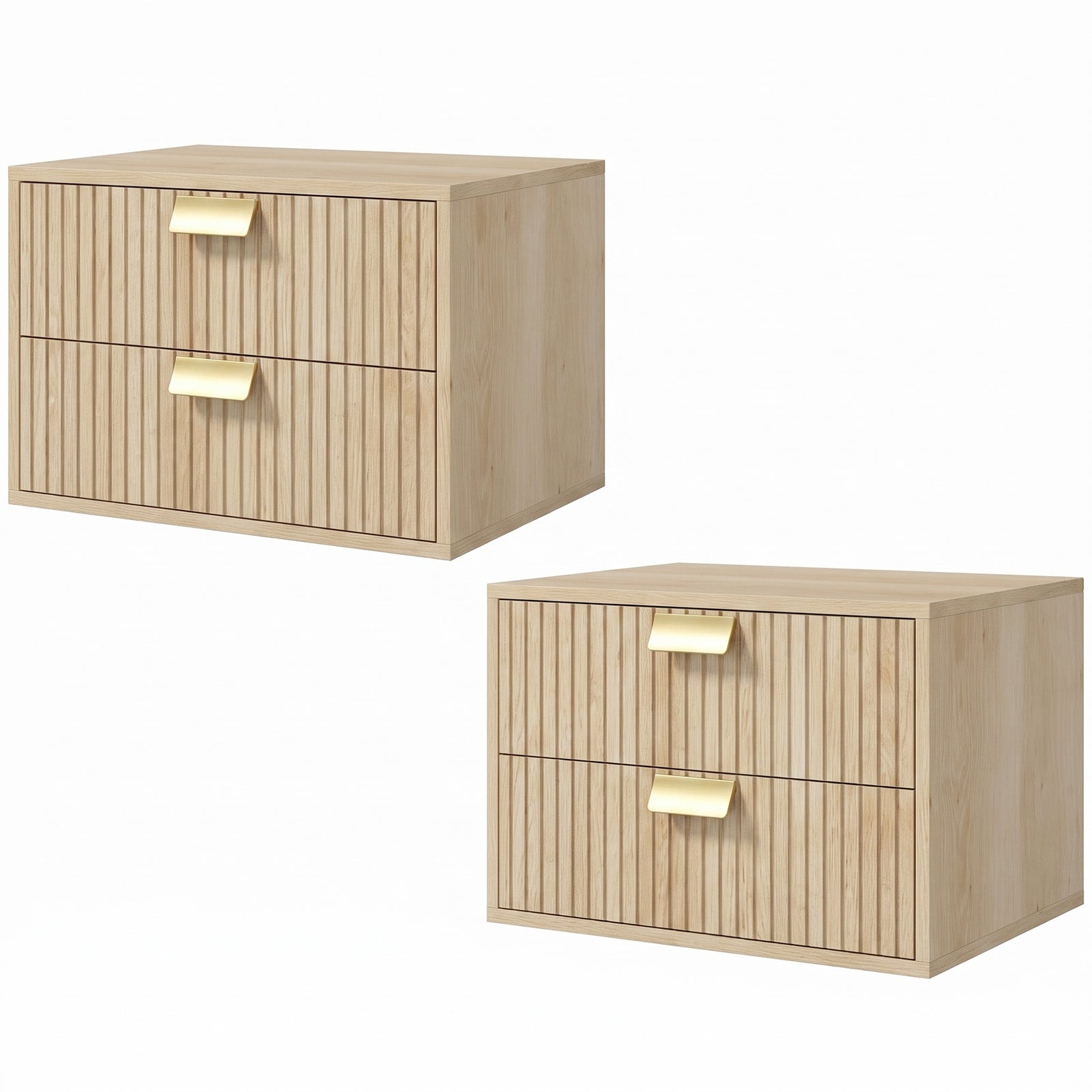 2pcs Modern Floating Nightstands,  2 Drawers Bedside Tables | Oak